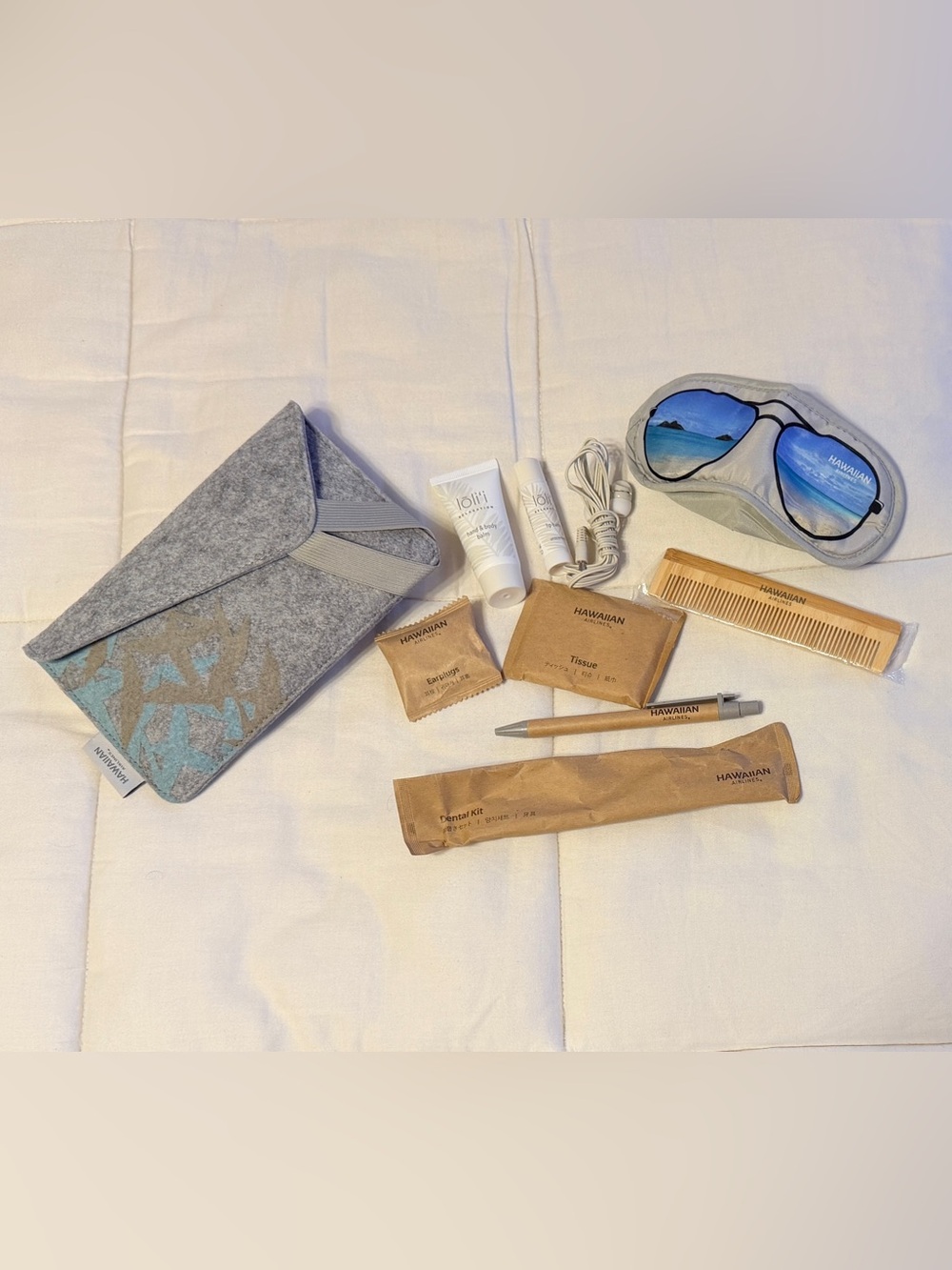 Hawaiian Airlines Accessory Kit — Gray Felt Pouch with Essentials